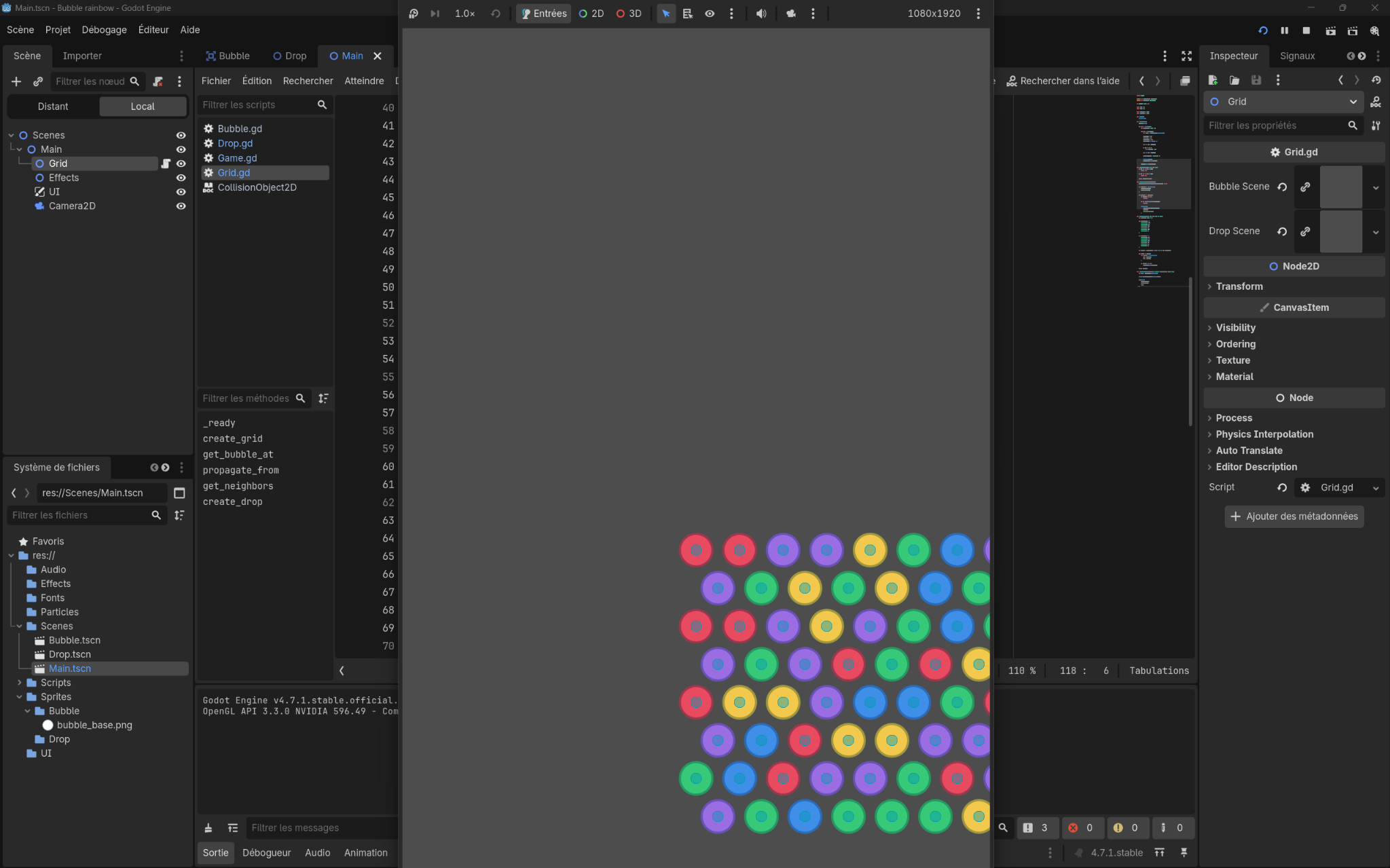 Bubble Rainbow running in Godot with a colorful portrait-oriented bubble grid