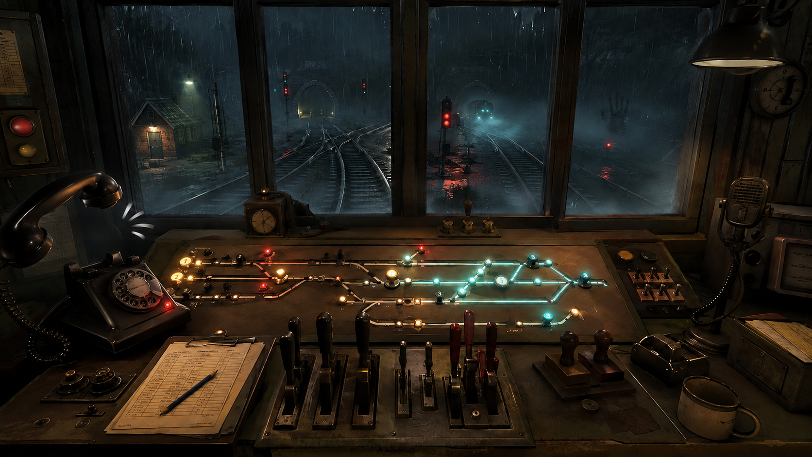 LAST SIGNAL prototype visual showing the railway signal box during a paranormal anomaly
